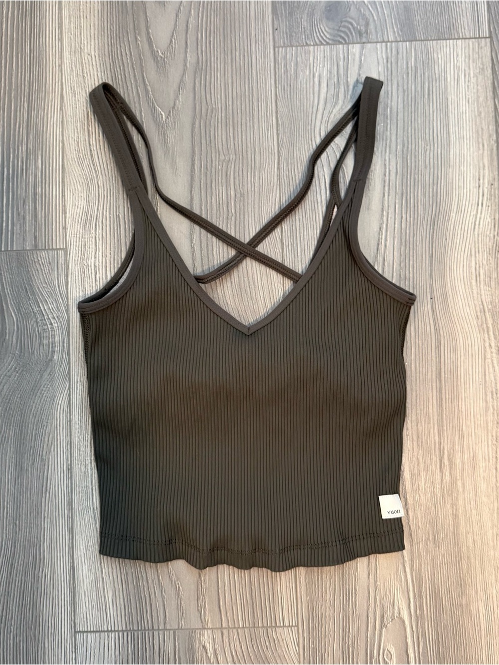 Vuori Ribbed Studio Crop Tank Top - Olive Green - Size XS